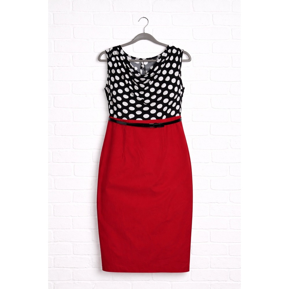Rock Steady Wiggle Dress Womens 2X Polka Dot Cowl Neck Belted Rockabilly
